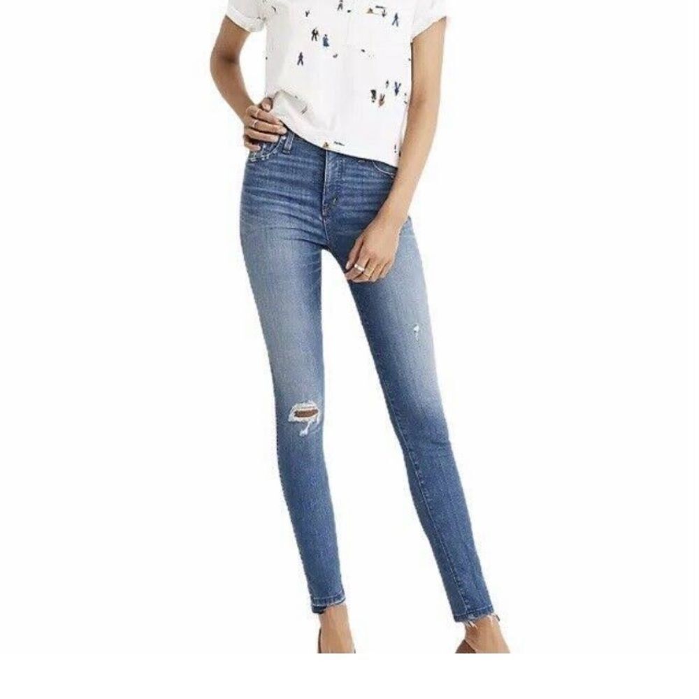 Madewell 10" High Rise‎ Skinny Jeans Women's Size 25 Blue Raw Hem Cone Denim